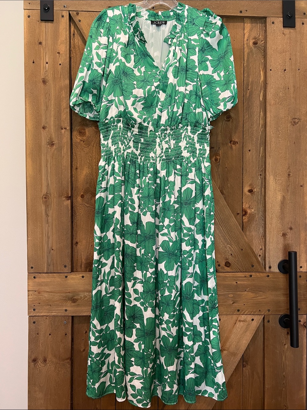J. Crew Green and Ivory Floral Midi Dress Size M